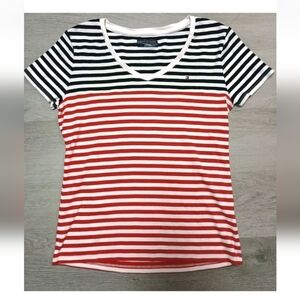 Tommy Hilfiger Striped Red White Blue Short Sleeve Cotton Tshirt Size M